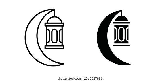 Islamic lantern icons in black and white colors