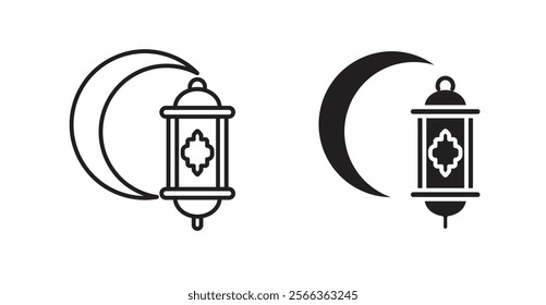 Islamic lantern icons in line stroke and flat versions