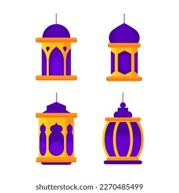 Islamic Lantern Icons Set Purple and Orange for Ramadan Kareem Eid Mubarak Islamic Events Vector Flat Design Element