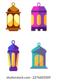 islamic lantern illustration collection, modern vector design, premium vector isolated. in 2d flat style. Perfect for icons in posters, greeting cards, banners.