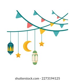 Islamic Lantern Illustration. Symbols of Ramadan Mubarak, Hanging Gold Lanterns, arabic lamps, lanterns moon, lantern element, star, art, vector and illustration
