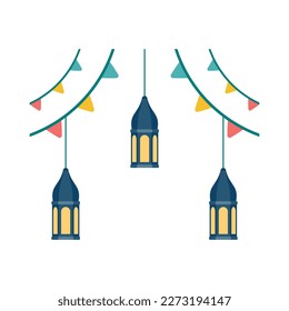 Islamic Lantern Illustration. Symbols of Ramadan Mubarak, Hanging Gold Lanterns, arabic lamps, lanterns moon, lantern element, star, art, vector and illustration