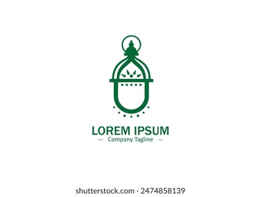 Islamic lantern lamp logo vector green icon on white background