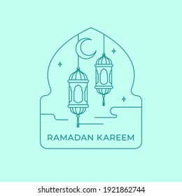 Islamic Lantern Lamp On Mosque Window Ornament Vector Illustration Badge Design For Ramadan And Eid Fitr Template