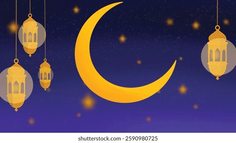 Islamic Lantern and Moon background. Illustration in vector clip art. Perfect for wallpapers, backgrounds or banners in Ramadan or other Islamic events