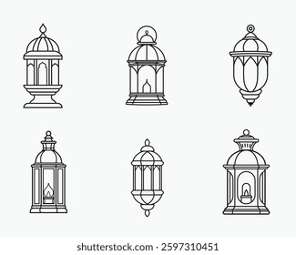 Islamic lantern outline icon bundle set in isolated flat line art vector illustration for eid celebration