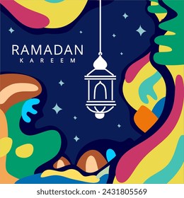 Islamic lantern Ramadan Kareem art abstract style decoration. colorful social media template background