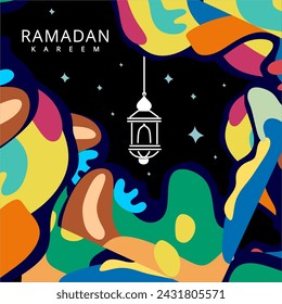 Islamic lantern Ramadan Kareem art abstract style decoration. colorful social media template background