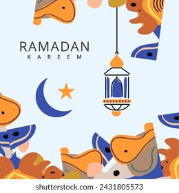 Islamic lantern Ramadan Kareem art abstract style decoration. colorful social media template background