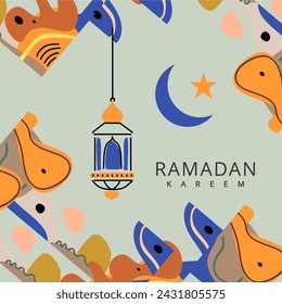 Islamic lantern Ramadan Kareem art abstract style decoration. colorful social media template background