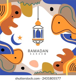 Islamic lantern Ramadan Kareem art abstract style decoration. colorful social media template background