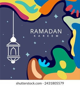 Islamic lantern Ramadan Kareem art abstract style decoration. colorful social media template background