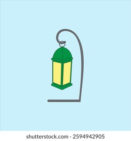 Islamic lantern for Ramadan vector illustration. Hanging oil lamp light
