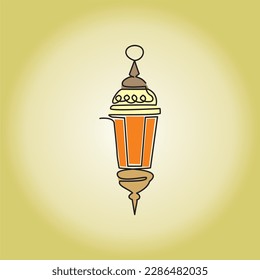 Islamic Lantern Ramadhan Line Art. One continuous line of vintage hanging lantern. Vector illustration of ramadan lantern on linear background. Editable lentern ramadhan.