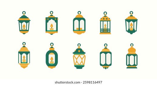 islamic lantern set, arabic lamps and elegant patterns for posters. Isolated islamic elements for web, banners and greeting cards