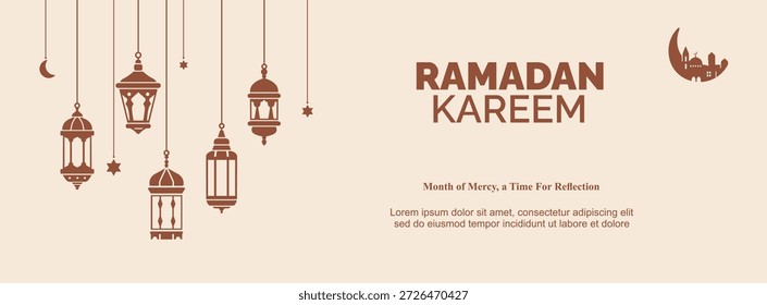 Conjunto de linterna islámica, lámparas árabes y elegantes carteles para Ramadan Kareem