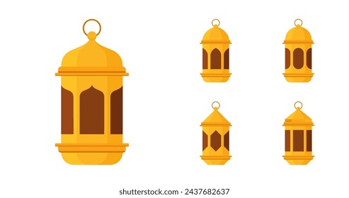 Islamic Lantern Set - Flat Design - Editable Vector : Suitable for Islamic Theme and Other Graphic Related Assets.