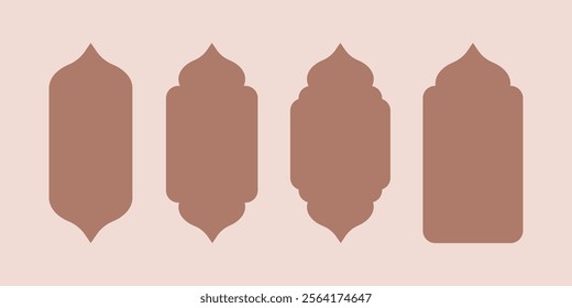 Islamic lantern shapes design. Silhouette window and door arch frame vector illustration set.