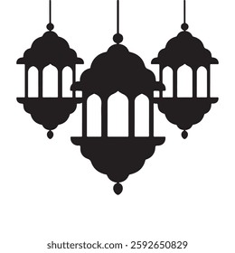 Islamic lantern silhouette vector icon, simple and modern concept, isolated on white background, can be for ramadan decoration