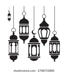 Islamic lantern silhouette vector illustration set