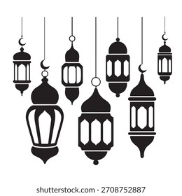 Islamic lantern silhouette vector illustration set