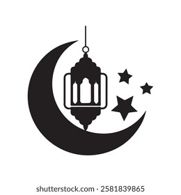 Islamic lantern vector silhouette design for Ramadan Kareem. Islamic lantern vector art on white background.