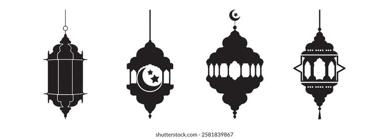 Islamic lantern vector silhouette design for Ramadan Kareem. Islamic lantern vector art on white background.