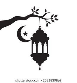 Islamic lantern vector silhouette design for Ramadan Kareem. Islamic lantern vector art on white background.