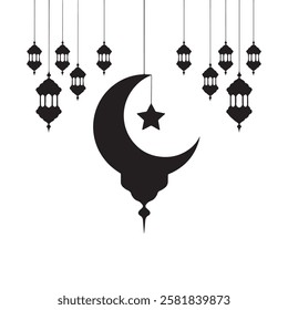 Islamic lantern vector silhouette design for Ramadan Kareem. Islamic lantern vector art on white background.