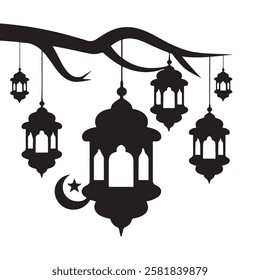 Islamic lantern vector silhouette design for Ramadan Kareem. Islamic lantern vector art on white background.