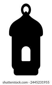 Islamic lantern with window. Fanu. Silhouette. Vector illustration. Symbol of Ramadan. Outline on isolated background. Lamp in the shape of a fortress tower. Dark lamp. Idea for web design.