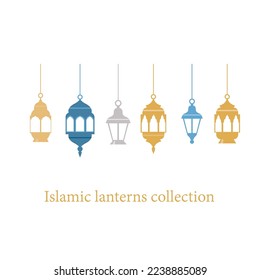 Islamic lanterns collection. Ramadan flashlights set. Festive decor lanterns. Isolated flashlights on a white background