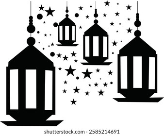 Islamic Lanterns and Crescent Moon Vector Design
