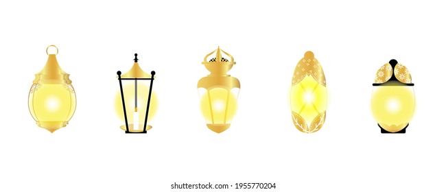 islamic lanterns gold luxury set, good for your ramadan and eid mubarak design.