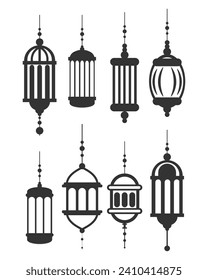 Islamic lanterns set, silhouettes. Templates, print, vector