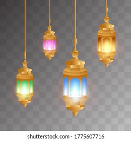 Islamic lanterns with variant colors, with vectors without backgrounds, can be used to design assets, editable with an eps file