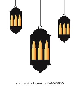 Islamic lanterns vector illustration Arabic lanterns with glowing Vector hanging luminous lamps on white background. For Ramadan Kareem and Eid 