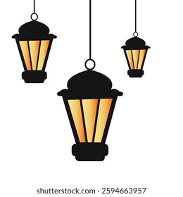 Islamic lanterns vector illustration Arabic lanterns with glowing Vector hanging luminous lamps on white background. For Ramadan Kareem and Eid 