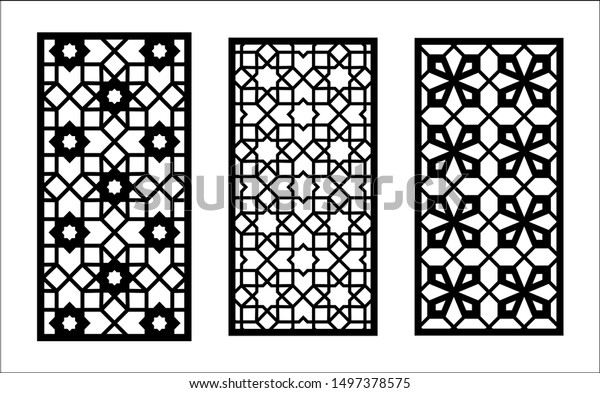 Islamic laser pattern. Set of decorative vector\
panels for laser cutting. Islamic template for interior partition\
in arabesque style. Ratio\
1:2