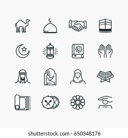 Islamic Line Art Icons Set. Ramadan Kareem Line Vector Icons.