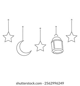 Islamic line art. moon and lantern line art