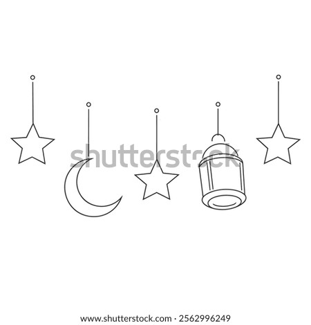 Islamic line art. moon and lantern line art