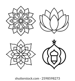 Islamic Line art vector illustration uses clean, precise lines to create minimalist, scalable designs, ideal for logos, icons, and modern graphic projects
