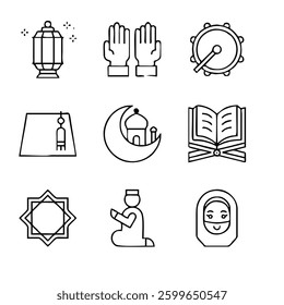 Islamic Line Icon Set – Islamic and Eid Mubarak Symbols