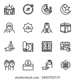 islamic line icons set. pray, prayer, rug, islam, islamic, charity, muslim, holy, religious, carpet, moon, pictogram, arab, arabic, concepts, lamp, star, religion, east, book, graphic, hands