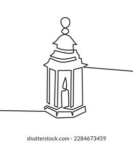 Islamic Line - Lantern Ramadhan Icon. 
One continuous line drawing of classic sitting lantern with a burning candle on ramadan night. Vector illustration of line art of ramadhan night lantern.
