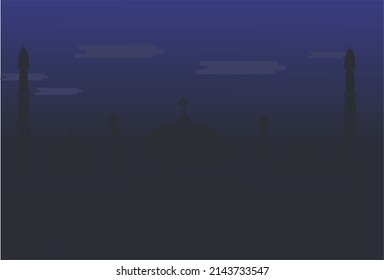 Islamic Line  Mosque Vector Illustration On Blue Background. Modern Style Illustration.