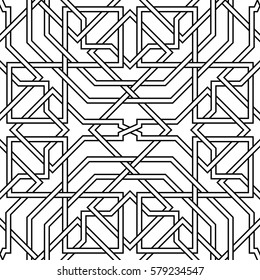 Islamic line pattern. Interlaced seamless vector geometric background in arabic style
