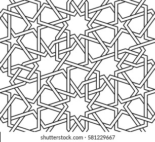 Islamic line pattern. Interlaced seamless vector geometric background in arabic style