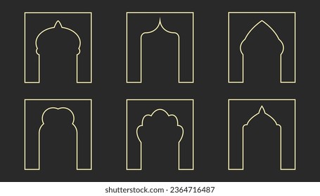 Islamic line shape door, gate vector icon set